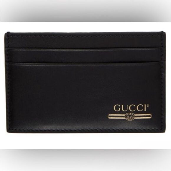 GUCCI | NEW & AUTHENTIC Black & Gold Leather Cardholder - Picture 1 of 4